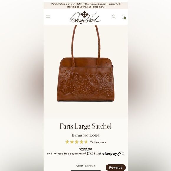 Patricia‎ Nash Vintage- Inspired Paris Large Satchel Bag Burnished Tooled, $299 - Picture 2 of 12
